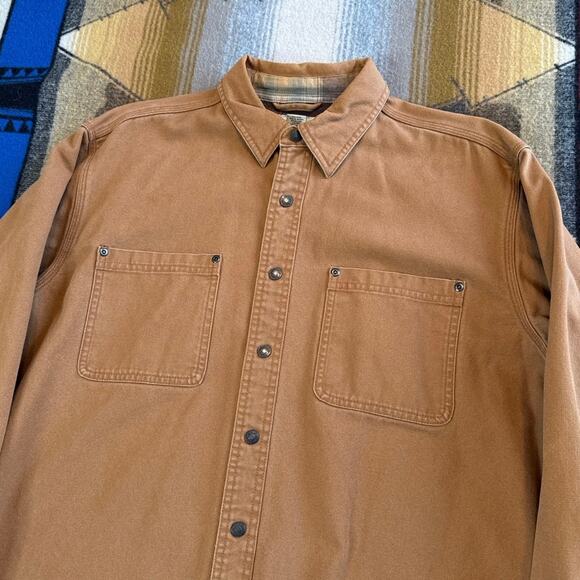 Vintage Men’s L.L. Bean Canvas Plaid Lined Shirt Jacket Size Large Tall Brown - Picture 6 of 10